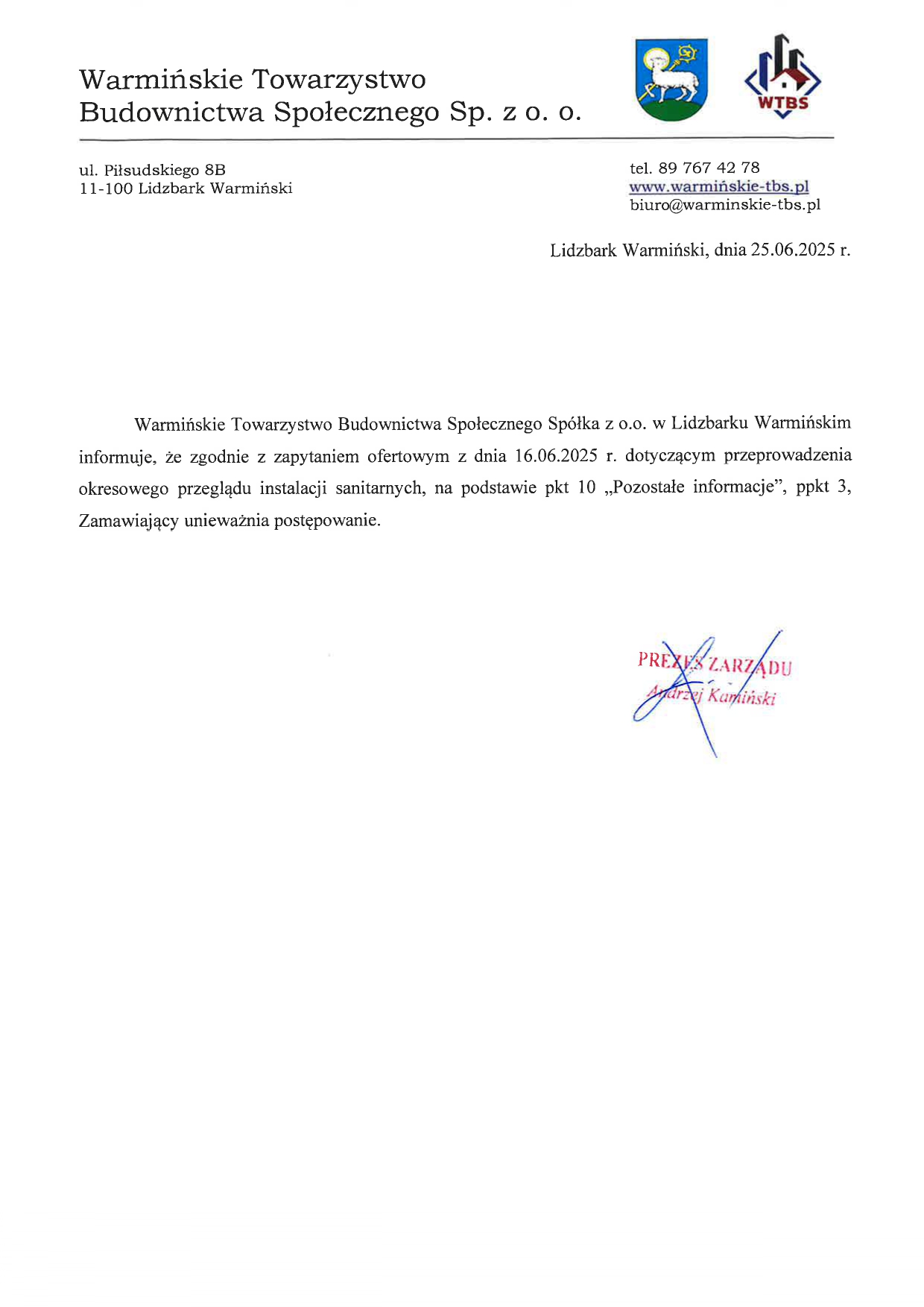 Unieważnienie postępowania